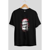 Ankhises Gym , Spor , Fitness Serisi 47 Ön Baskılı Oversize T-Shirt Erkek Kadın Pamuk Bisiklet Yaka Tişort - Siyah