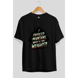 Ankhises Gym , Spor , Fitness Serisi 49 Ön Baskılı Oversize T-Shirt Erkek Kadın Pamuk Bisiklet Yaka Tişort - Siyah