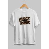 Ankhises Gym , Spor , Fitness Serisi 55 Ön Baskılı Oversize T-Shirt Erkek Kadın Pamuk Bisiklet Yaka Tişort - Beyaz