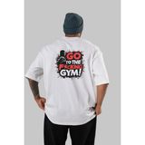 Ankhises Gym , Spor , Fitness Serisi 56 Arka Baskılı Oversize T-Shirt Erkek Kadın Pamuk Bisiklet Yaka Tişort - Beyaz
