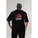 Ankhises Gym , Spor , Fitness Serisi 56 Arka Baskılı Oversize T-Shirt Erkek Kadın Pamuk Bisiklet Yaka Tişort - Siyah - XL