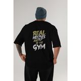 Ankhises Gym , Spor , Fitness Serisi 6 Arka Baskılı Oversize T-Shirt Erkek Kadın Pamuk Bisiklet Yaka Tişort - Siyah - XL
