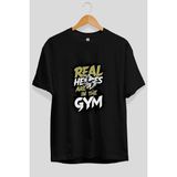 Ankhises Gym , Spor , Fitness Serisi 6 Ön Baskılı Oversize T-Shirt Erkek Kadın Pamuk Bisiklet Yaka Tişort - Siyah - XL