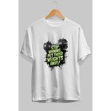Ankhises Gym , Spor , Fitness Serisi 63 Ön Baskılı Oversize T-Shirt Erkek Kadın Pamuk Bisiklet Yaka Tişort - Beyaz - XL