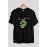 Ankhises Gym , Spor , Fitness Serisi 63 Ön Baskılı Oversize T-Shirt Erkek Kadın Pamuk Bisiklet Yaka Tişort - Siyah - XL