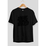 Ankhises Gym , Spor , Fitness Serisi 75 Ön Baskılı Oversize T-Shirt Erkek Kadın Pamuk Bisiklet Yaka Tişort - Siyah