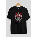 Ankhises Gym , Spor , Fitness Serisi 80 Ön Baskılı Oversize T-Shirt Erkek Kadın Pamuk Bisiklet Yaka Tişort - Siyah - XL
