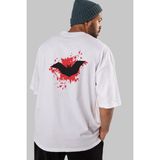 ankhises Halloween Arka Baskılı Beyaz Oversize T-Shirt Erkek Kadın Bisiklet Yaka
