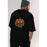 ankhises Halloween Arka Baskılı Siyah Oversize T-Shirt Erkek Kadın Bisiklet Yaka - M
