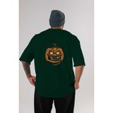 Ankhises Halloween Arka Baskılı Zümrüt Yeşili Oversize T-Shirt Unisex Erkek Kadın Bisiklet Yaka - XL