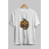 ankhises Halloween Ön Baskılı Beyaz Oversize T-Shirt Erkek Kadın Bisiklet Yaka - XL