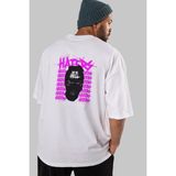 ankhises Haters Brooklyn Arka Baskılı Beyaz Oversize T-Shirt Erkek Kadın Bisiklet Yaka - M
