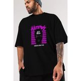Ankhises Haters Brooklyn Street Ön Baskılı Siyah Oversize T-Shirt Erkek Kadın Bisiklet Yaka - M