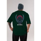 Ankhises Inosuke Demon Slayer Anime Arka Baskılı Zümrüt Yeşili Oversize T-Shirt Pamuk Erkek Kadın - XL
