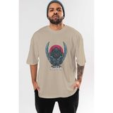 Ankhises Inosuke Demon Slayer Anime Ön Baskılı Bej Oversize T-Shirt Erkek Kadın