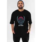 ankhises Inosuke Demon Slayer Anime Ön Baskılı Siyah Oversize T-Shirt Erkek Kadın - XL