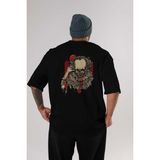 ankhises It (2) Arka Baskılı Siyah Oversize T-Shirt Bisiklet Yaka Pamuk Erkek Kadın