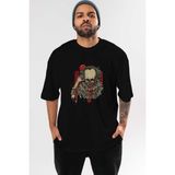 ankhises It (2) Ön Baskılı Siyah Oversize T-Shirt Bisiklet Yaka Erkek Kadın