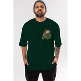 Ankhises It (2) Ön Sol Baskılı Oversize T-Shirt Erkek Kadın Unisex Pamuk Bisiklet Yaka Tişort - Zümrüt Yeşili - XL
