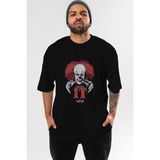 ankhises It Ön Baskılı Siyah Oversize T-Shirt Bisiklet Yaka Erkek Kadın