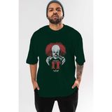 Ankhises It Ön Baskılı Zümrüt Yeşili Oversize T-Shirt Bisiklet Yaka Pamuk Erkek Kadın