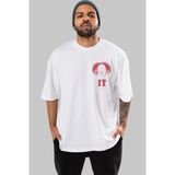 Ankhises It Ön Sol Baskılı Oversize T-Shirt Erkek Kadın Unisex %100 Pamuk Bisiklet Yaka Tişort - Beyaz - XL