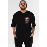 Ankhises It Ön Sol Baskılı Oversize T-Shirt Erkek Kadın Unisex Pamuk Bisiklet Yaka Tişort - Siyah