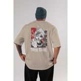 Ankhises Kaneki Ken Tokyo Ghoul Anime Arka Baskılı Bej Oversize T-Shirt %100 Pamuk Erkek Kadın - XL