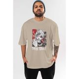 Ankhises Kaneki Ken Tokyo Ghoul Anime Ön Baskılı Bej Oversize T-Shirt Erkek Kadın