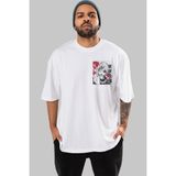 Ankhises Kaneki Ken Tokyo Ghoul Ön Sol Baskılı Oversize T-Shirt Erkek Kadın Unisex Pamuk Bisiklet Yaka Tişort - Beyaz