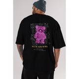 ankhises Keep It Cool Bear Arka Baskılı Siyah Oversize T-Shirt Erkek Kadın Bisiklet Yaka - M