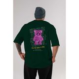 Ankhises Keep It Cool Bear Arka Baskılı Zümrüt Yeşili Oversize T-Shirt Unisex Erkek Kadın Bisiklet Yaka