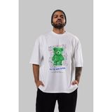 Ankhises Keep It Cool Bear Ön Baskılı Beyaz Oversize T-Shirt Erkek Kadın Bisiklet Yaka
