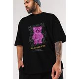 Ankhises Keep It Cool Bear Ön Baskılı Siyah Oversize T-Shirt Erkek Kadın Bisiklet Yaka