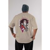 Ankhises Kokushibo Demon Slayer Anime Arka Baskılı Bej Oversize T-Shirt %100 Pamuk Erkek Kadın