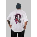ankhises Kokushibo Demon Slayer Anime Arka Baskılı Beyaz Oversize T-Shirt Pamuk Erkek Kadın