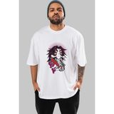ankhises Kokushibo Demon Slayer Anime Ön Baskılı Beyaz Oversize T-Shirt Erkek Kadın - XL