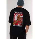 ankhises Michael Jordan Arka Baskılı Siyah Oversize T-Shirt Erkek Kadın Bisiklet Yaka
