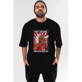 ankhises Michael Jordan Ön Baskılı Siyah Oversize T-Shirt Erkek Kadın Bisiklet Yaka