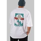 ankhises Nacho Libre Einstein Arka Baskılı Beyaz Oversize T-Shirt Erkek Kadın Bisiklet Yaka - M