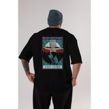 ankhises Nacho Libre Einstein Arka Baskılı Siyah Oversize T-Shirt Erkek Kadın Bisiklet Yaka - XL