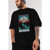 ankhises Nacho Libre Einstein Ön Baskılı Siyah Oversize T-Shirt Erkek Kadın Bisiklet Yaka - XL