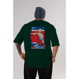 Ankhises Nacho Libre Jong Un Arka Baskılı Zümrüt Yeşili Oversize T-Shirt Unisex Erkek Kadın Bisiklet Yaka - XL