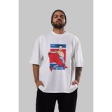 ankhises Nacho Libre Jong Un Ön Baskılı Beyaz Oversize T-Shirt Erkek Kadın Bisiklet Yaka - XL