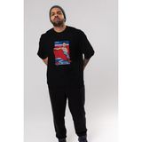 ankhises Nacho Libre Jong Un Ön Baskılı Siyah Oversize T-Shirt Erkek Kadın Bisiklet Yaka - M