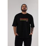 ankhises New York Denim Yazılı Ön Baskılı Siyah Oversize T-Shirt Erkek Kadın Bisiklet Yaka - XL