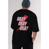 ankhises Okay Arka Baskılı Siyah Oversize T-Shirt Erkek Kadın Bisiklet Yaka - XL