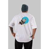 ankhises Panda Love Hanging Arka Baskılı Beyaz Oversize T-Shirt Erkek Kadın Bisiklet Yaka - M