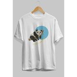 ankhises Panda Love Hanging Ön Baskılı Beyaz Oversize T-Shirt Erkek Kadın Bisiklet Yaka