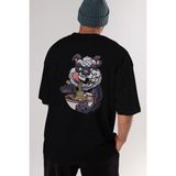 ankhises Panda Ramen Arka Baskılı Siyah Oversize T-Shirt Erkek Kadın Bisiklet Yaka